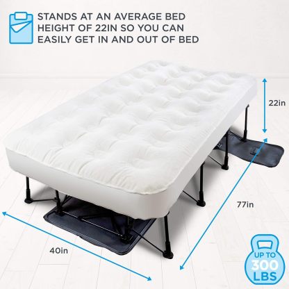 Air Mattress with Frame & Rolling Case, Self Inflatable, Blow Up Bed Auto Shut-Off, Comfortable Surface AirBed, Best for Guest, Travel, Vacation, Camping