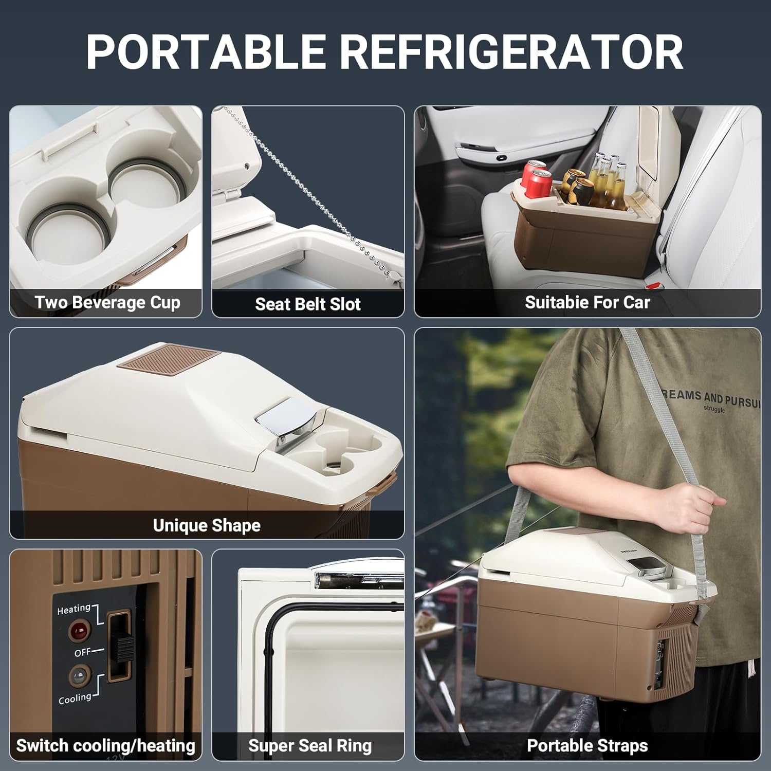 12V Car Refrigerator Cooler/Warmer 8 Quart (9L) 40℉~140℉,12 Volt DC &110V AC, Electric Car Fridge Portable Compact Camping Cooler Thermoelectric 12V Small Fridge for Car, RV, Camping (Grey)