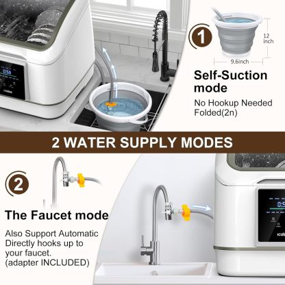Portable Dishwasher Countertop, No Hookup Needed, 7 Washing Programs, 360°Spray, Hot Air-Dry Function, Fruit & Vegetable Soaking, Baby-Care, Mini Dishwasher for Apartments, Dorms and RVs