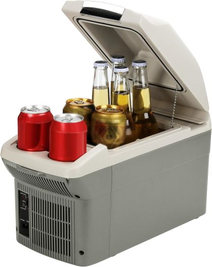 12V Car Refrigerator Cooler/Warmer 8 Quart (9L) 40℉~140℉,12 Volt DC &110V AC, Electric Car Fridge Portable Compact Camping Cooler Thermoelectric 12V Small Fridge for Car, RV, Camping (Grey)
