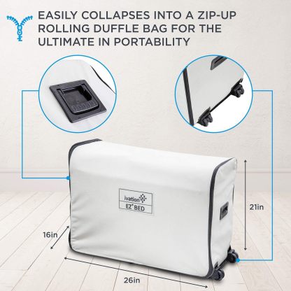 Air Mattress with Frame & Rolling Case, Self Inflatable, Blow Up Bed Auto Shut-Off, Comfortable Surface AirBed, Best for Guest, Travel, Vacation, Camping