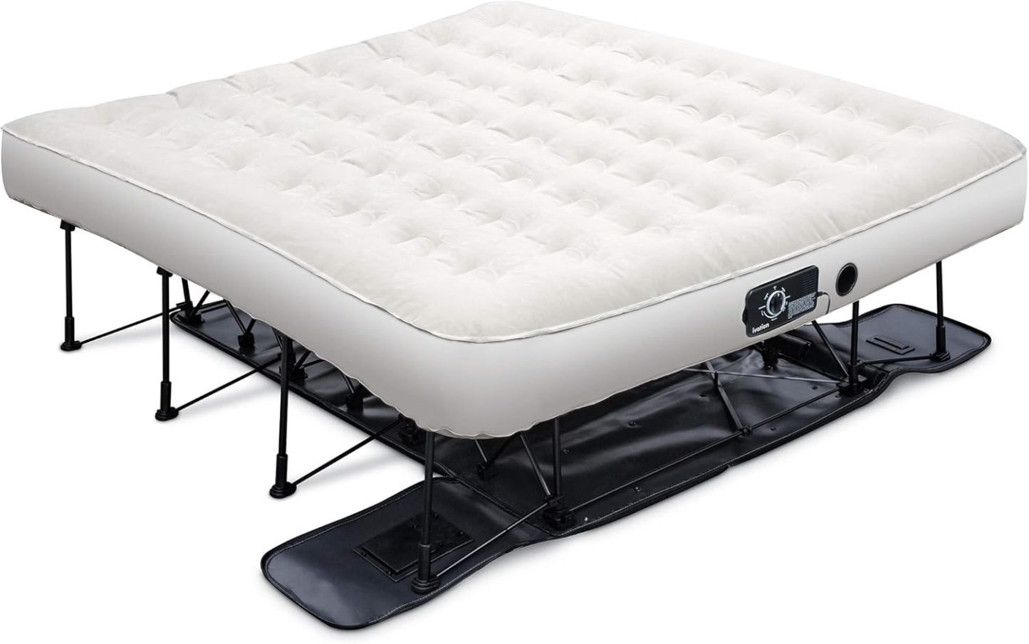 Air Mattress with Frame & Rolling Case, Self Inflatable, Blow Up Bed Auto Shut-Off, Comfortable Surface AirBed, Best for Guest, Travel, Vacation, Camping