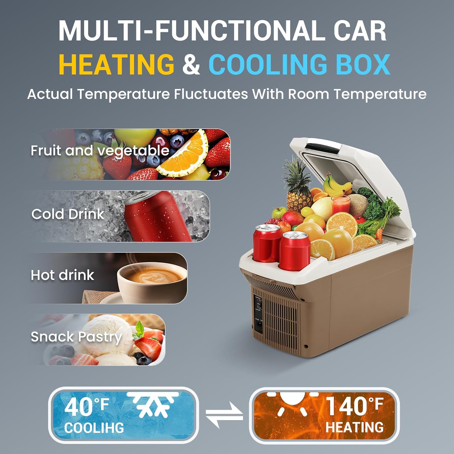 12V Car Refrigerator Cooler/Warmer 8 Quart (9L) 40℉~140℉,12 Volt DC &110V AC, Electric Car Fridge Portable Compact Camping Cooler Thermoelectric 12V Small Fridge for Car, RV, Camping (Grey)