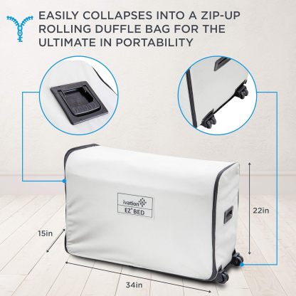 Air Mattress with Frame & Rolling Case, Self Inflatable, Blow Up Bed Auto Shut-Off, Comfortable Surface AirBed, Best for Guest, Travel, Vacation, Camping