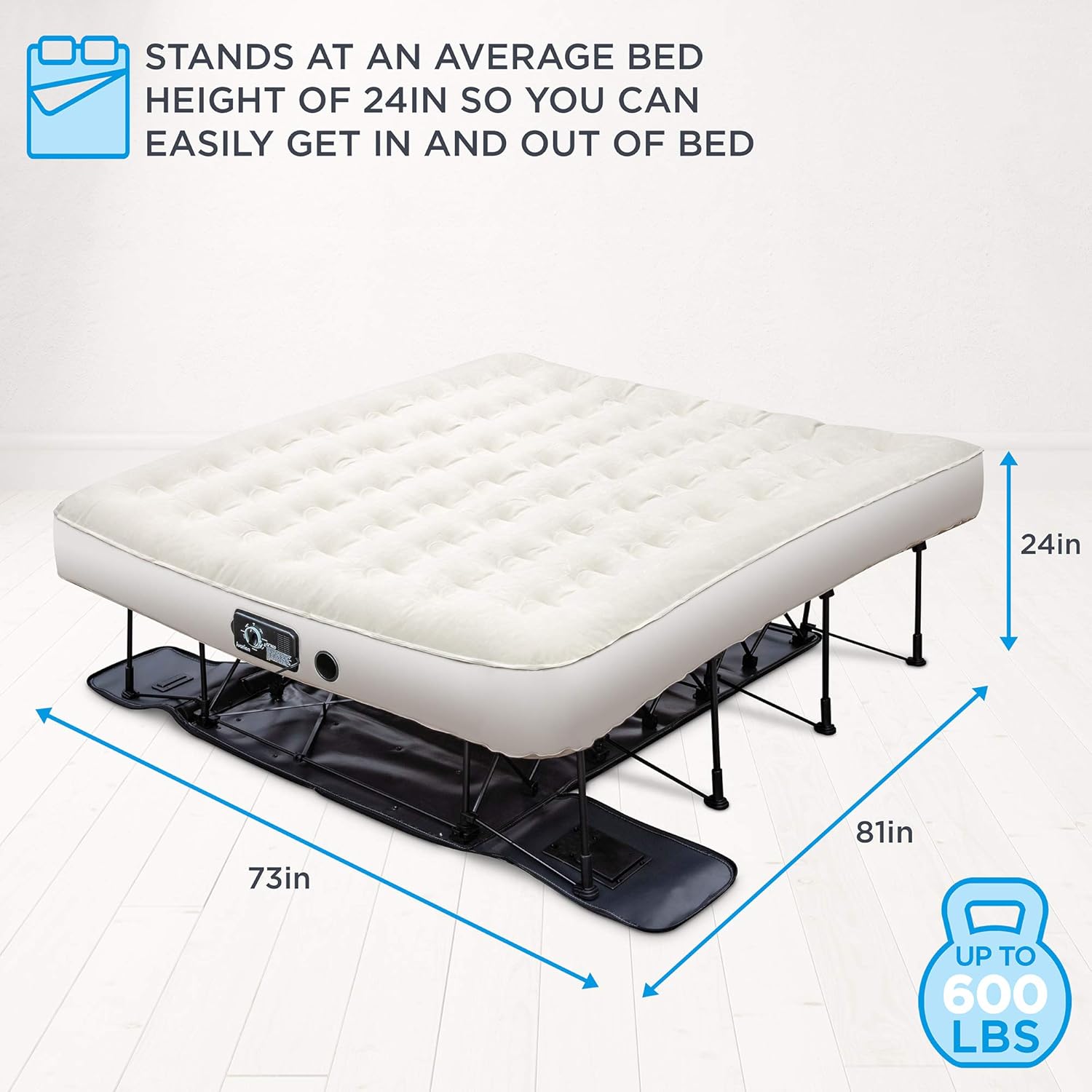 Air Mattress with Frame & Rolling Case, Self Inflatable, Blow Up Bed Auto Shut-Off, Comfortable Surface AirBed, Best for Guest, Travel, Vacation, Camping