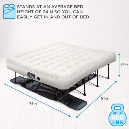 Air Mattress with Frame & Rolling Case, Self Inflatable, Blow Up Bed Auto Shut-Off, Comfortable Surface AirBed, Best for Guest, Travel, Vacation, Camping