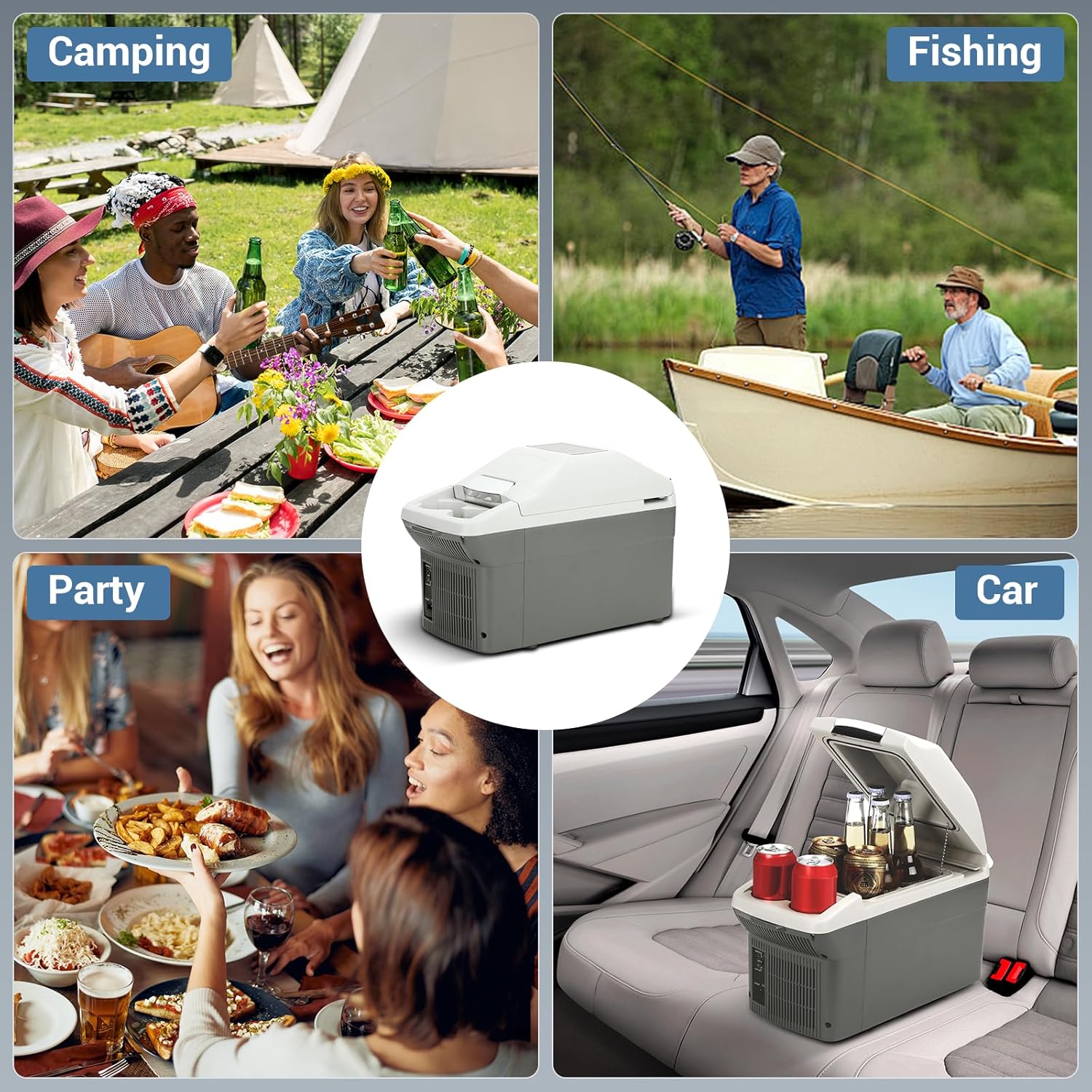 12V Car Refrigerator Cooler/Warmer 8 Quart (9L) 40℉~140℉,12 Volt DC &110V AC, Electric Car Fridge Portable Compact Camping Cooler Thermoelectric 12V Small Fridge for Car, RV, Camping (Grey)