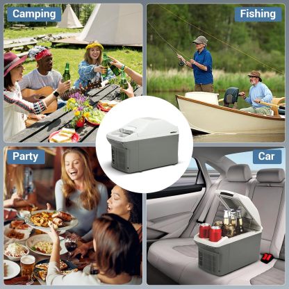 12V Car Refrigerator Cooler/Warmer 8 Quart (9L) 40℉~140℉,12 Volt DC &110V AC, Electric Car Fridge Portable Compact Camping Cooler Thermoelectric 12V Small Fridge for Car, RV, Camping (Grey)