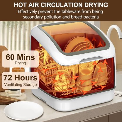 Portable Dishwasher Countertop, No Hookup Needed, 7 Washing Programs, 360°Spray, Hot Air-Dry Function, Fruit & Vegetable Soaking, Baby-Care, Mini Dishwasher for Apartments, Dorms and RVs