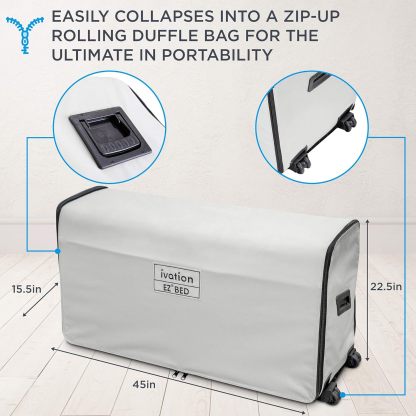 Air Mattress with Frame & Rolling Case, Self Inflatable, Blow Up Bed Auto Shut-Off, Comfortable Surface AirBed, Best for Guest, Travel, Vacation, Camping