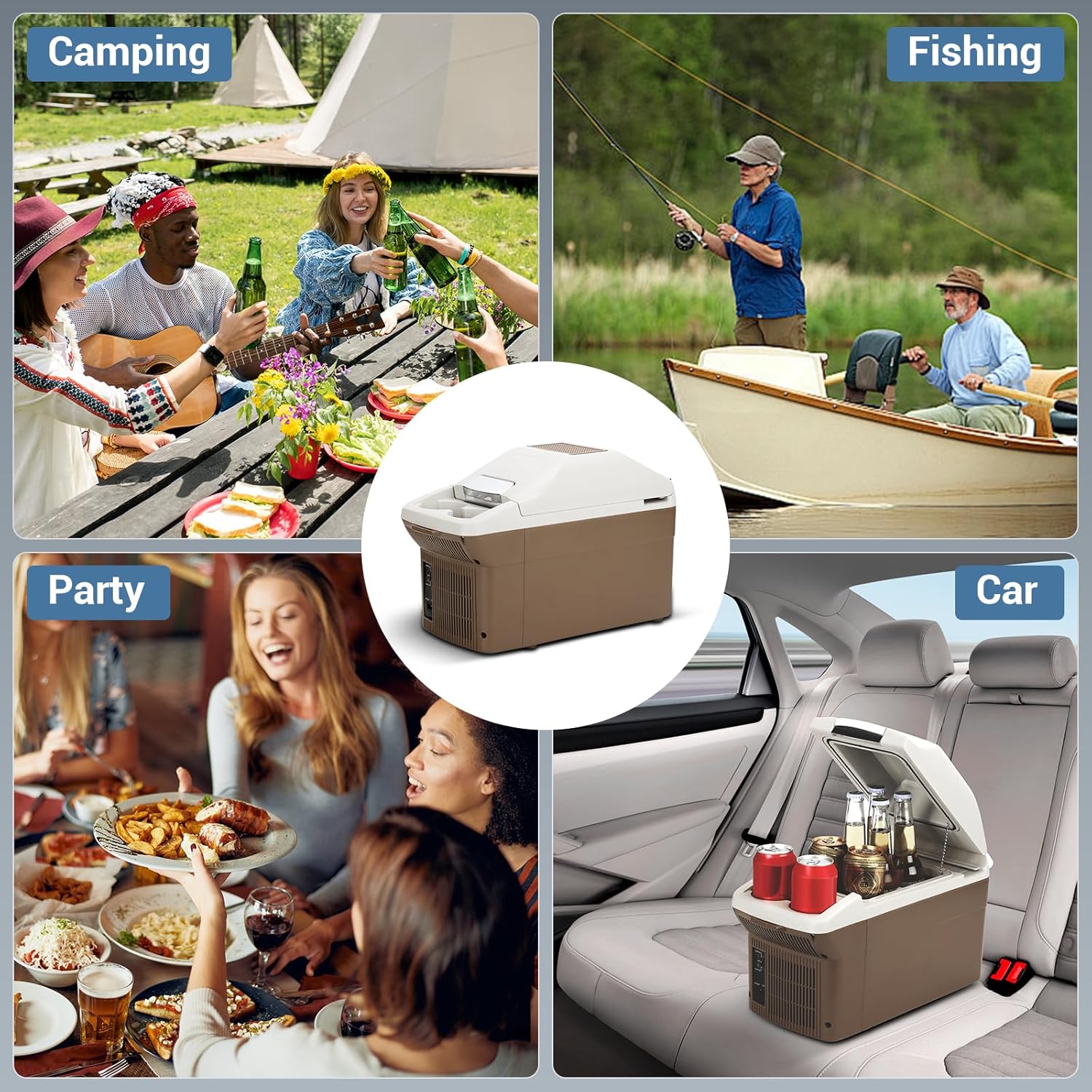 12V Car Refrigerator Cooler/Warmer 8 Quart (9L) 40℉~140℉,12 Volt DC &110V AC, Electric Car Fridge Portable Compact Camping Cooler Thermoelectric 12V Small Fridge for Car, RV, Camping (Grey)