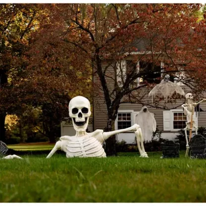 New! 5ft Halloween White Ground Breaking Skeleton