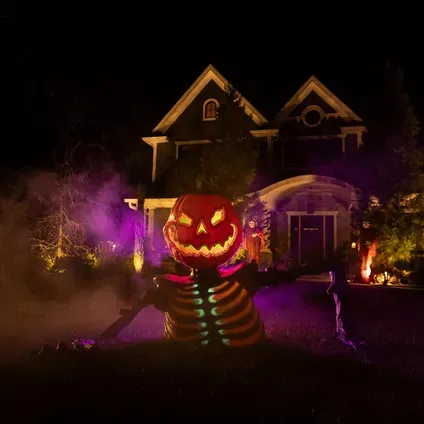 [Copy]New! 5ft Pumpkin Skeleton Black Light Reactive Ground Breaker