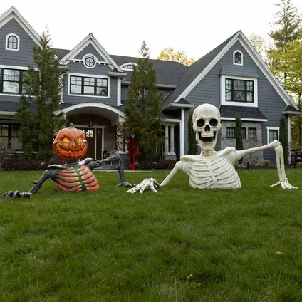 [Copy]New! 5ft Pumpkin Skeleton Black Light Reactive Ground Breaker