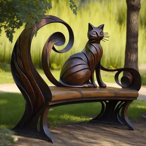 🔥Last Day🔥Garden art iron cat benches