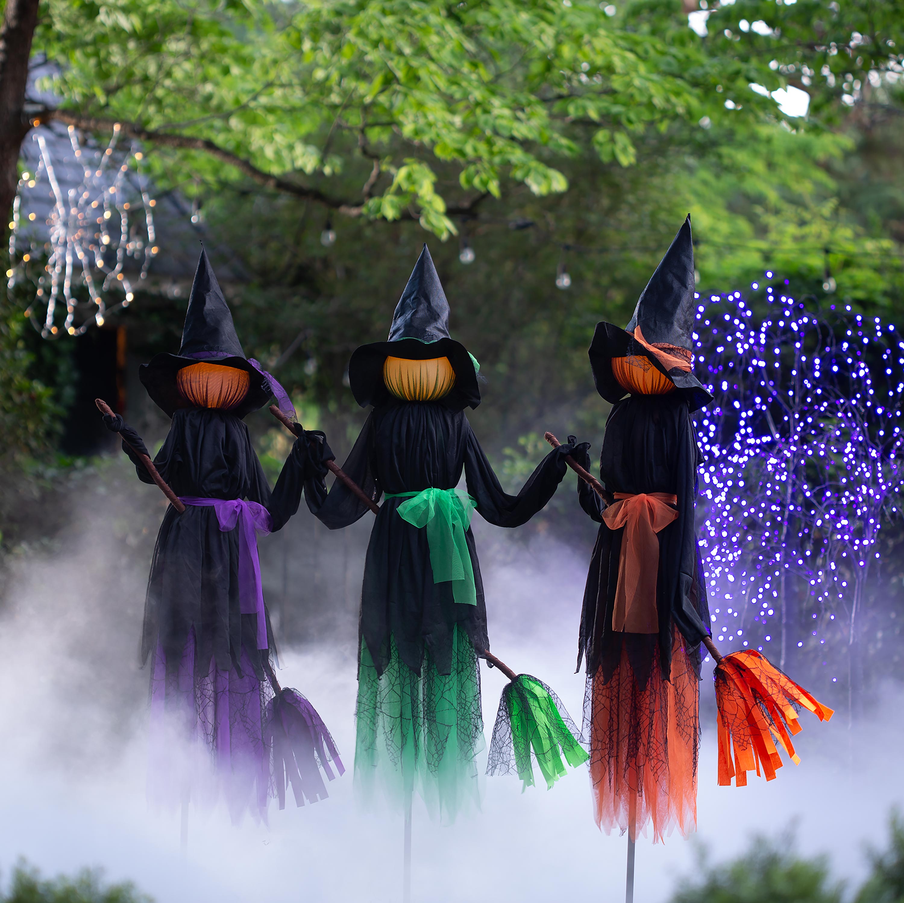 Lighted Witch Stakes with Brooms, Set of 3