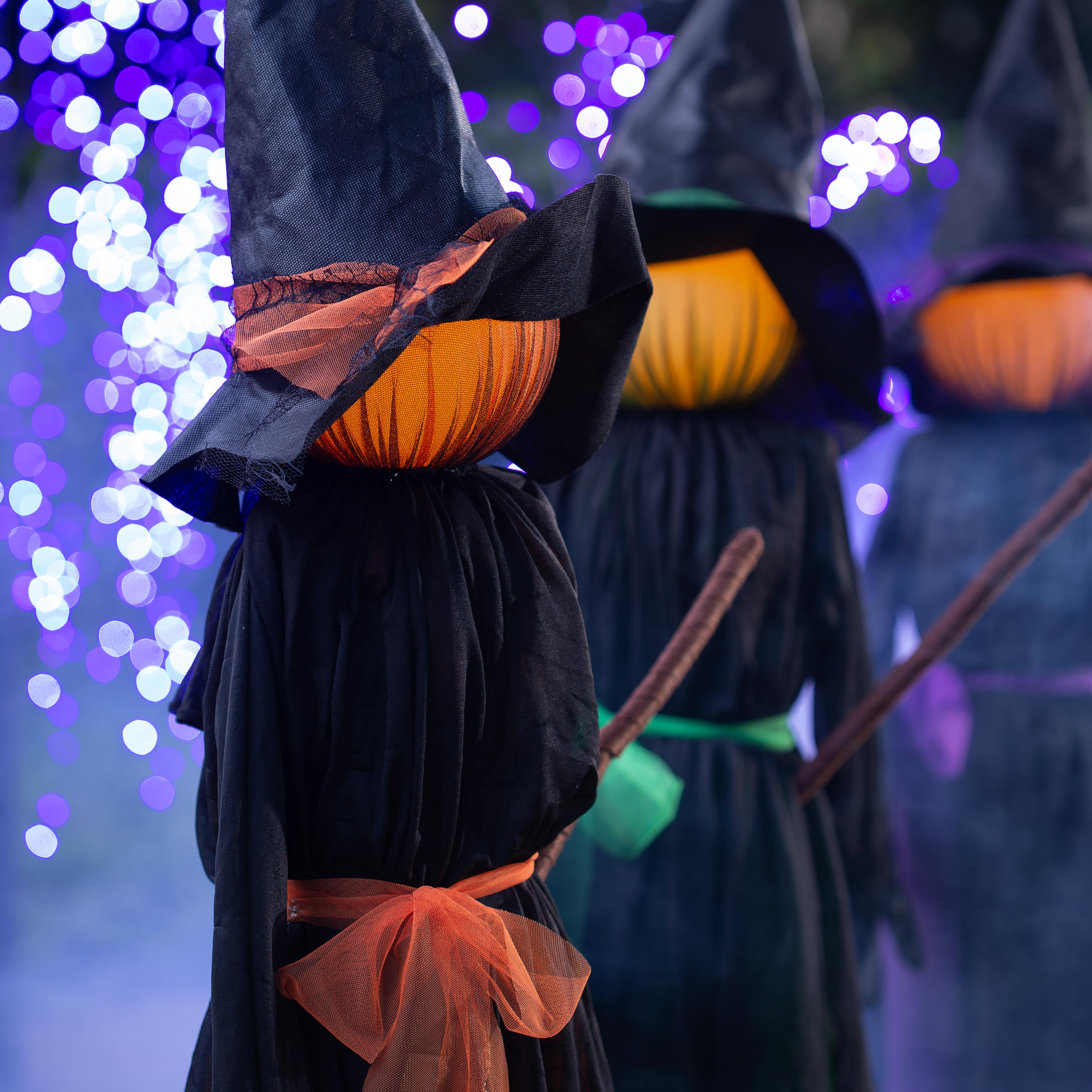 Lighted Witch Stakes with Brooms, Set of 3