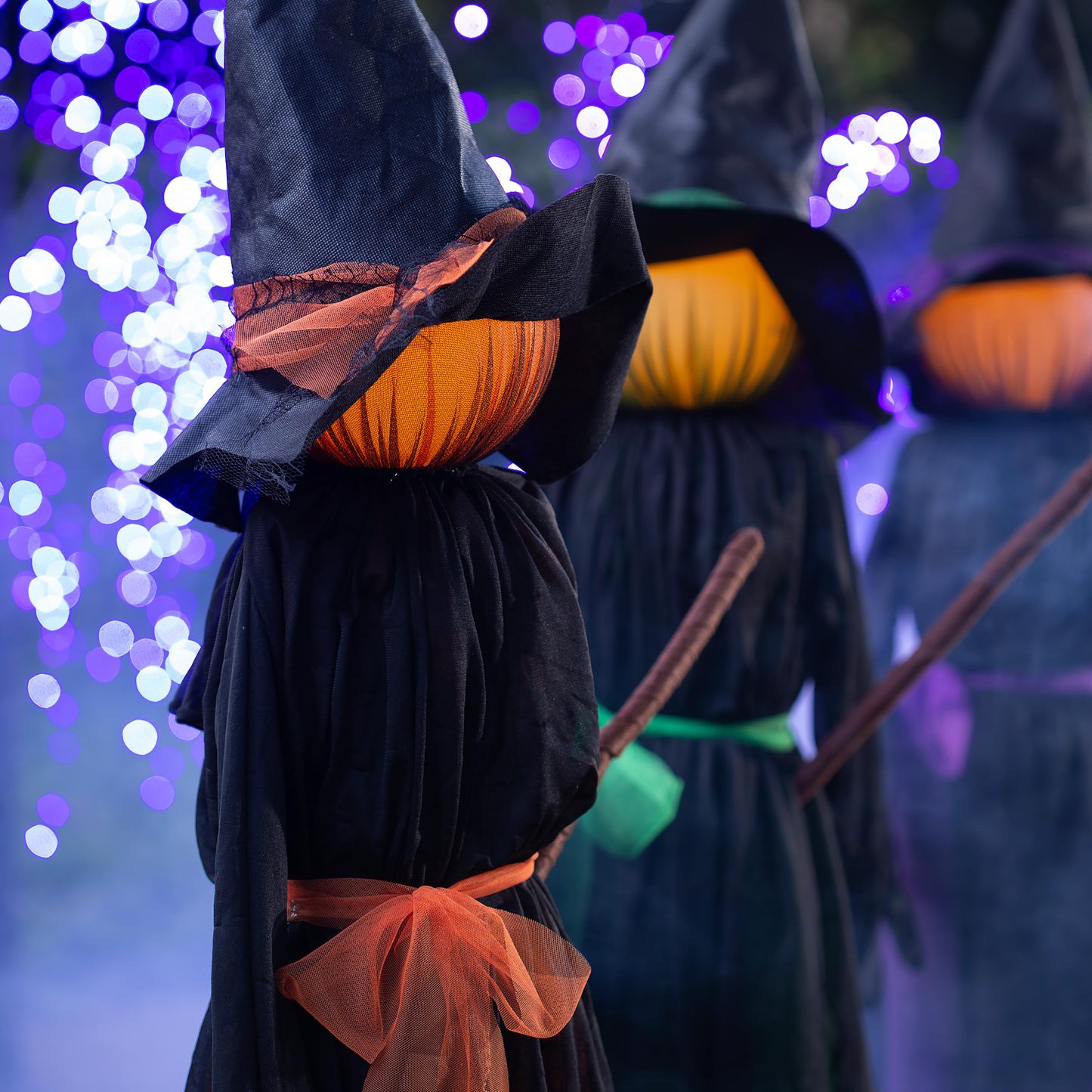 Lighted Witch Stakes with Brooms, Set of 3