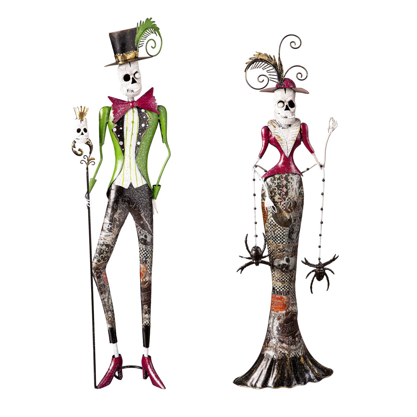Metal Halloween Skeleton Statues, Set of 2