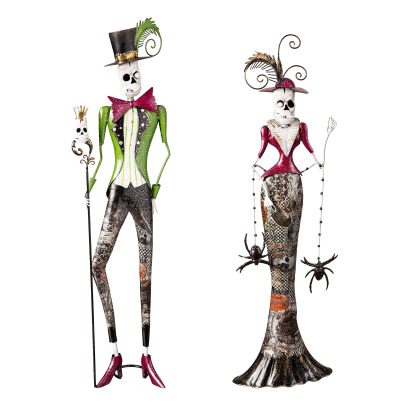 Metal Halloween Skeleton Statues, Set of 2