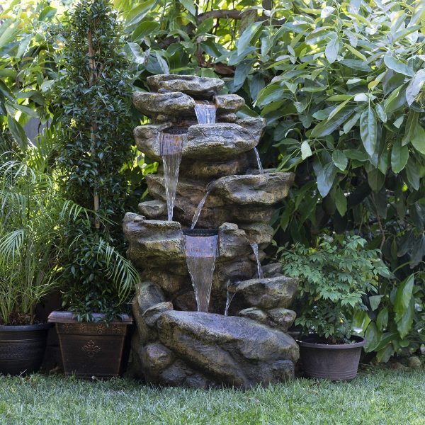 Outdoor 6-Tier Rain forest Waterfall Fountain with 30 LED Lights