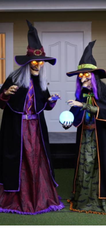 Pre-Lit Animated Crystal Ball Witches, Set of 2