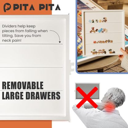 Rotating Puzzle Board with Drawers and Cover,Tilt&Lazy Susan