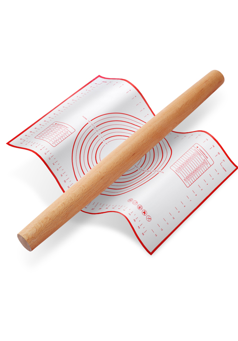 Wood French Roller Pin with Silicone Baking Mat