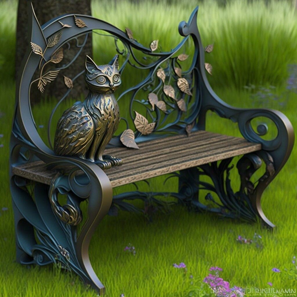 🔥Last Day🔥Garden art iron cat benches