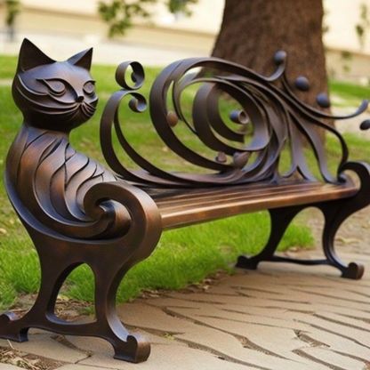 🔥Last Day🔥Garden art iron cat benches