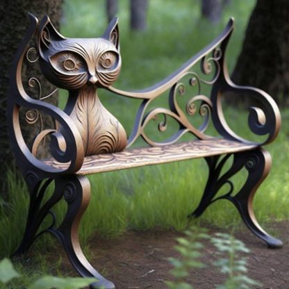 🔥Last Day🔥Garden art iron cat benches