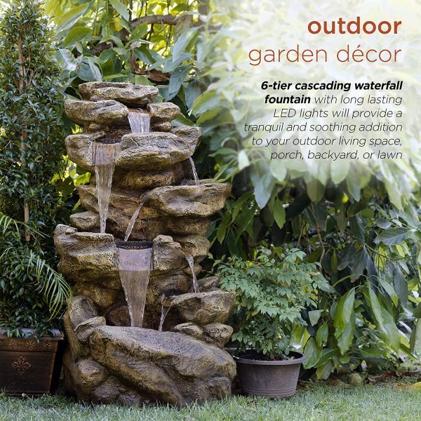 Outdoor 6-Tier Rain forest Waterfall Fountain with 30 LED Lights