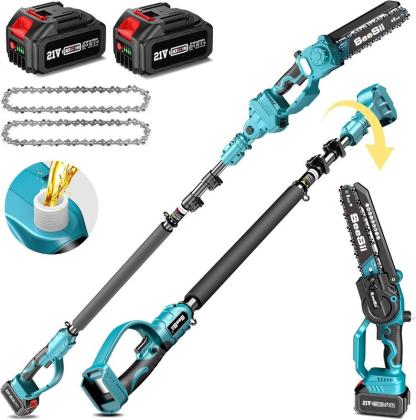 2 in 1 Cordless Pole Saw & Mini Chainsaw with 2 Batteries