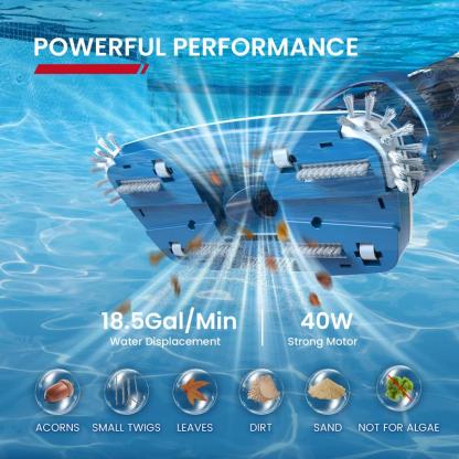 Vacuum for Above Ground Pool with Telescopic Pole, Running time up to 1H, Handheld Design with Powerful Suction up to 18.5 gallon/min