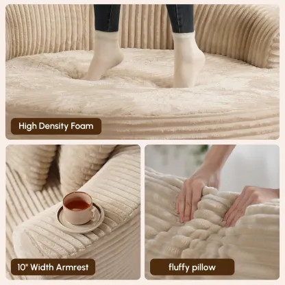 Limited Clearance Sale - 59" O-Shape Modular Couch, Plush Corduroy Fabric, No Assembly Required