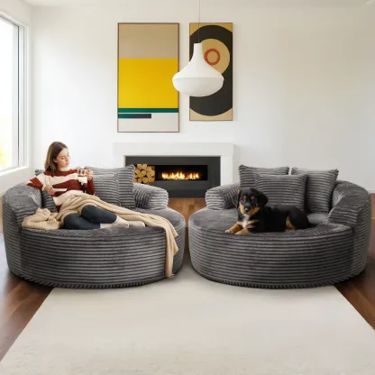Limited Clearance Sale - 59" O-Shape Modular Couch, Plush Corduroy Fabric, No Assembly Required