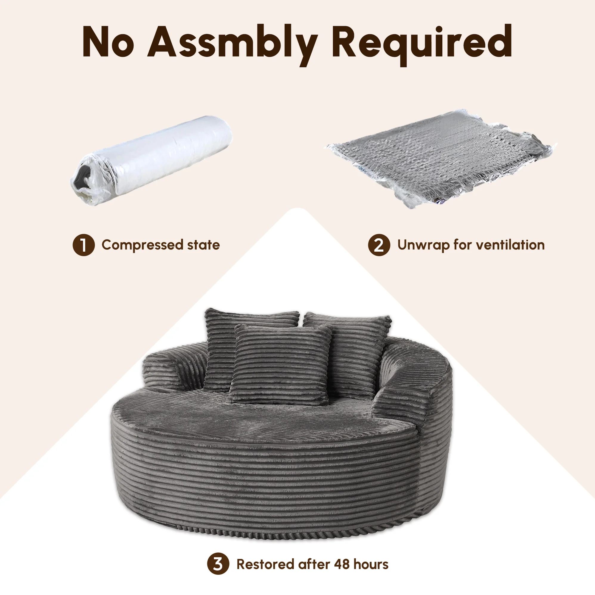 Limited Clearance Sale - 59" O-Shape Modular Couch, Plush Corduroy Fabric, No Assembly Required