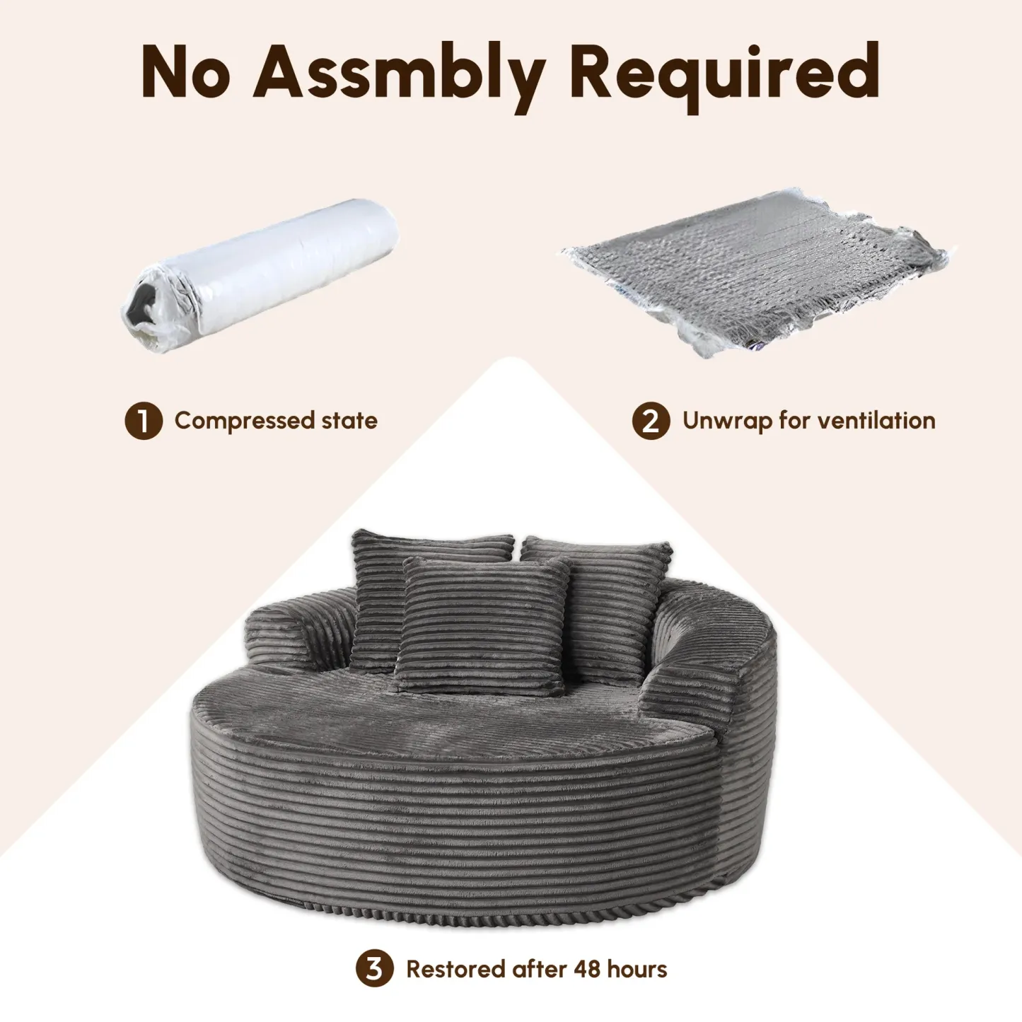 Limited Clearance Sale - 59" O-Shape Modular Couch, Plush Corduroy Fabric, No Assembly Required