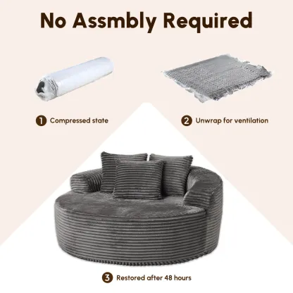 Limited Clearance Sale - 59" O-Shape Modular Couch, Plush Corduroy Fabric, No Assembly Required