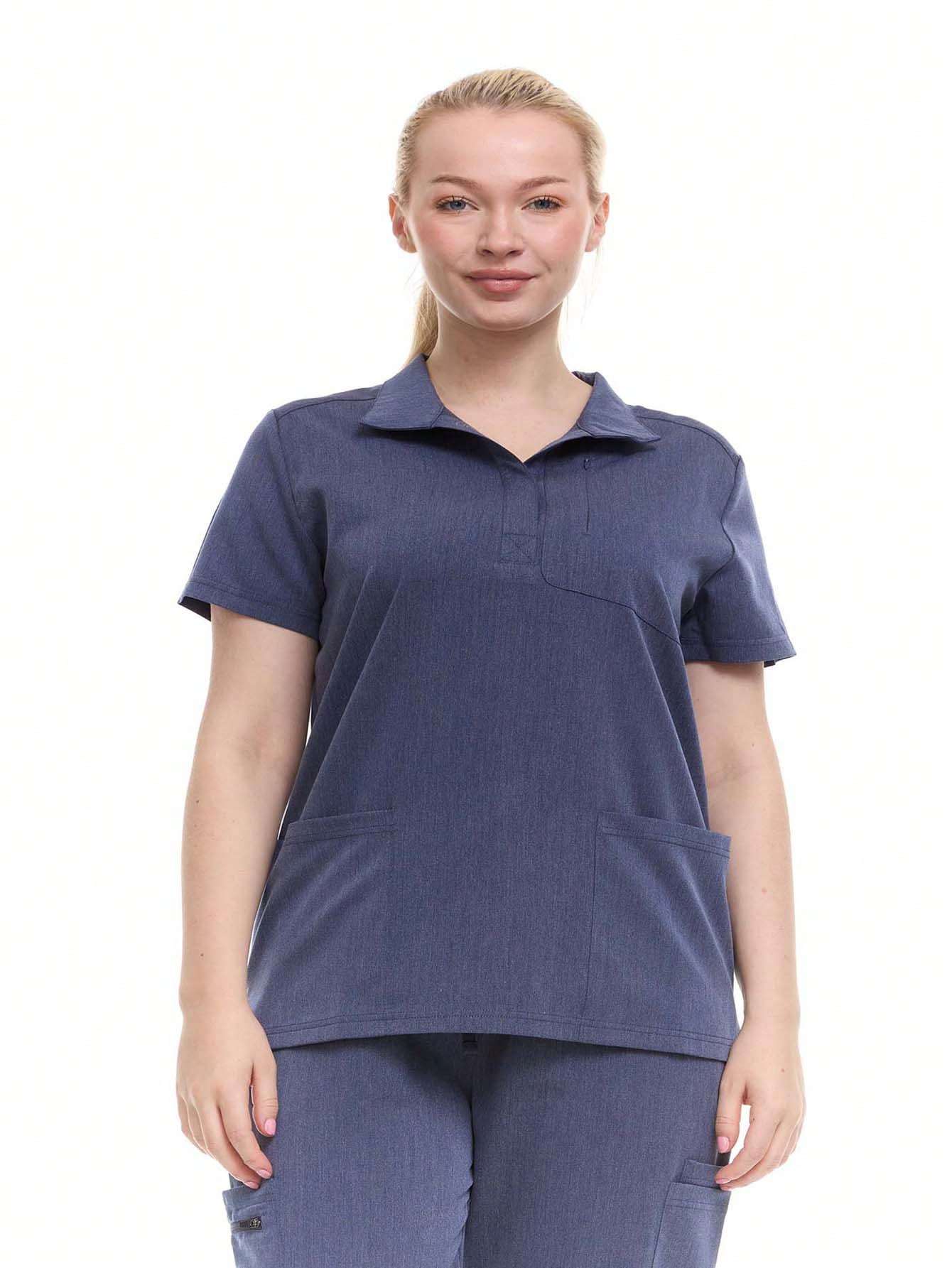HEAL+WEAR Women’s Stretch Scrub Top – Moisture-Wicking, Wrinkle-Resistant,Soft Fabric with Modern Snap Neckline – Available in Multiple Colors ET2010