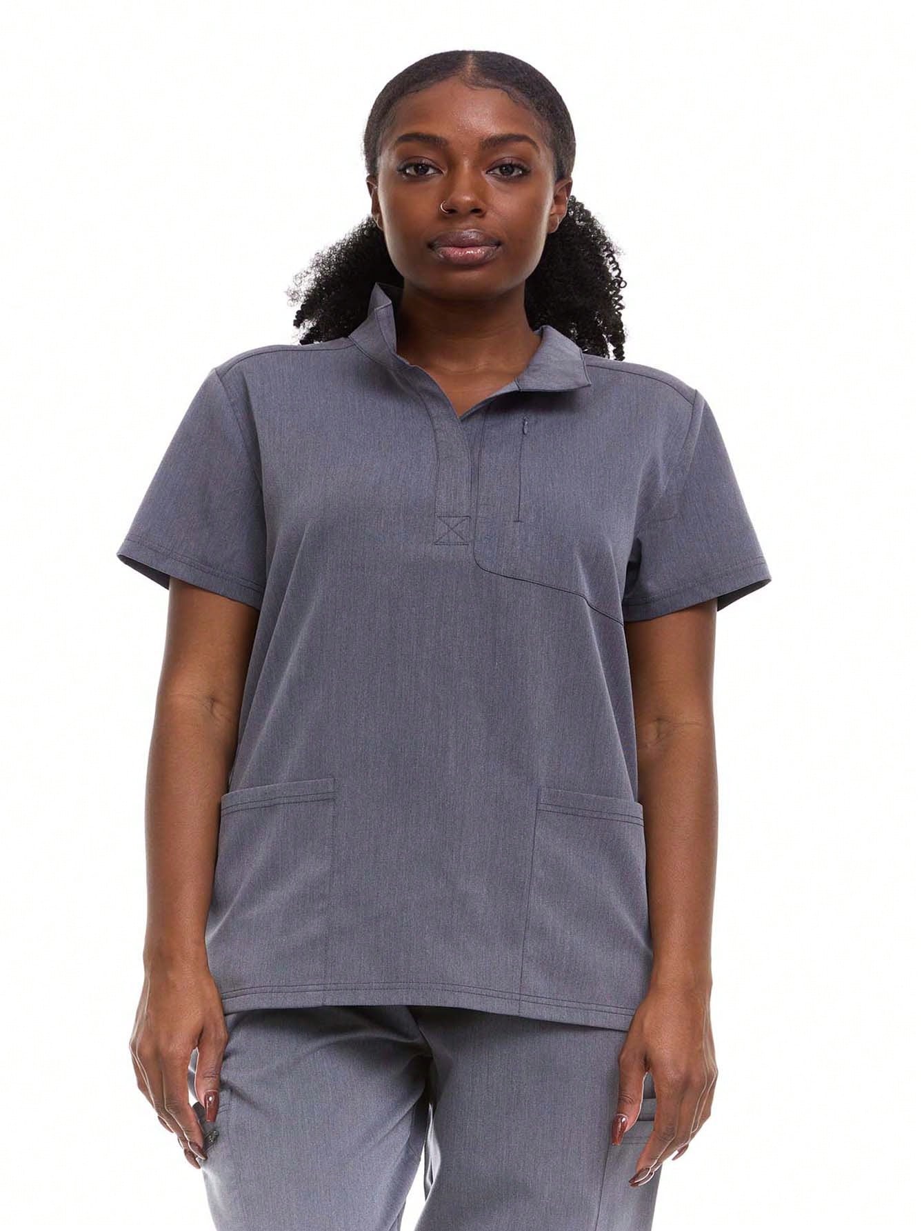 HEAL+WEAR Women’s Stretch Scrub Top – Moisture-Wicking, Wrinkle-Resistant,Soft Fabric with Modern Snap Neckline – Available in Multiple Colors ET2010