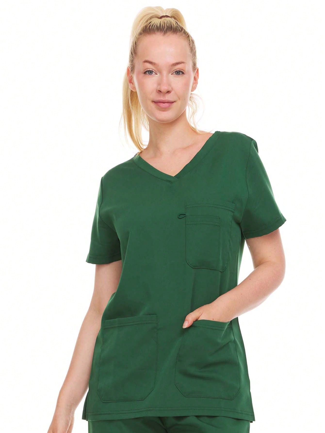 HEAL+WEAR Women's V-Neck Scrub Top , Triple Pocket Design, Wrinkle-Resistant, Breathable Fabric – Multiple Colors Available ET2016