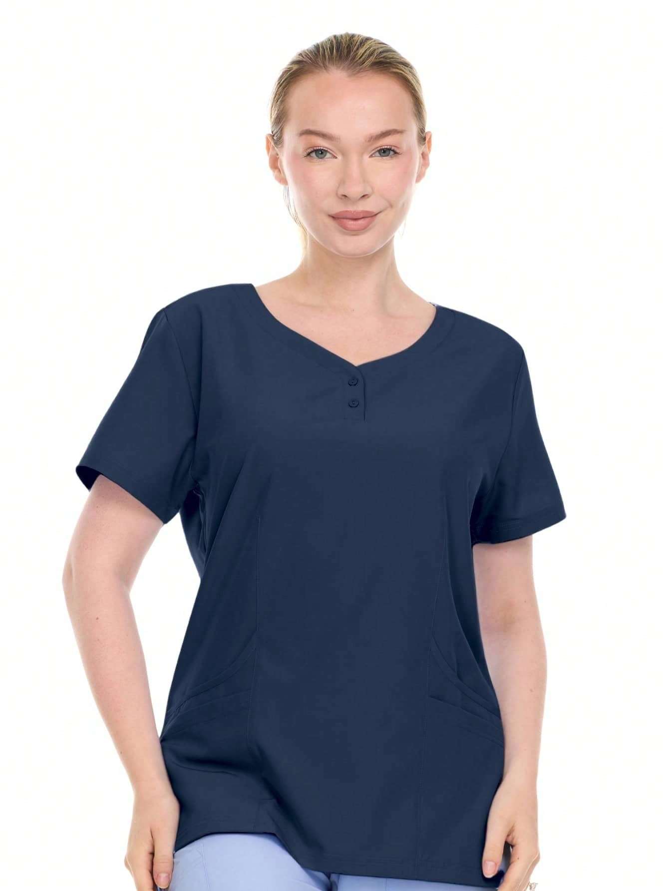 HEAL+WEAR Women's V-Neck Scrub Top – 4-Way Stretch - Soft Stretch Medical Uniform Shirt with 2 Pockets, Classic Fit Nurse Workwear