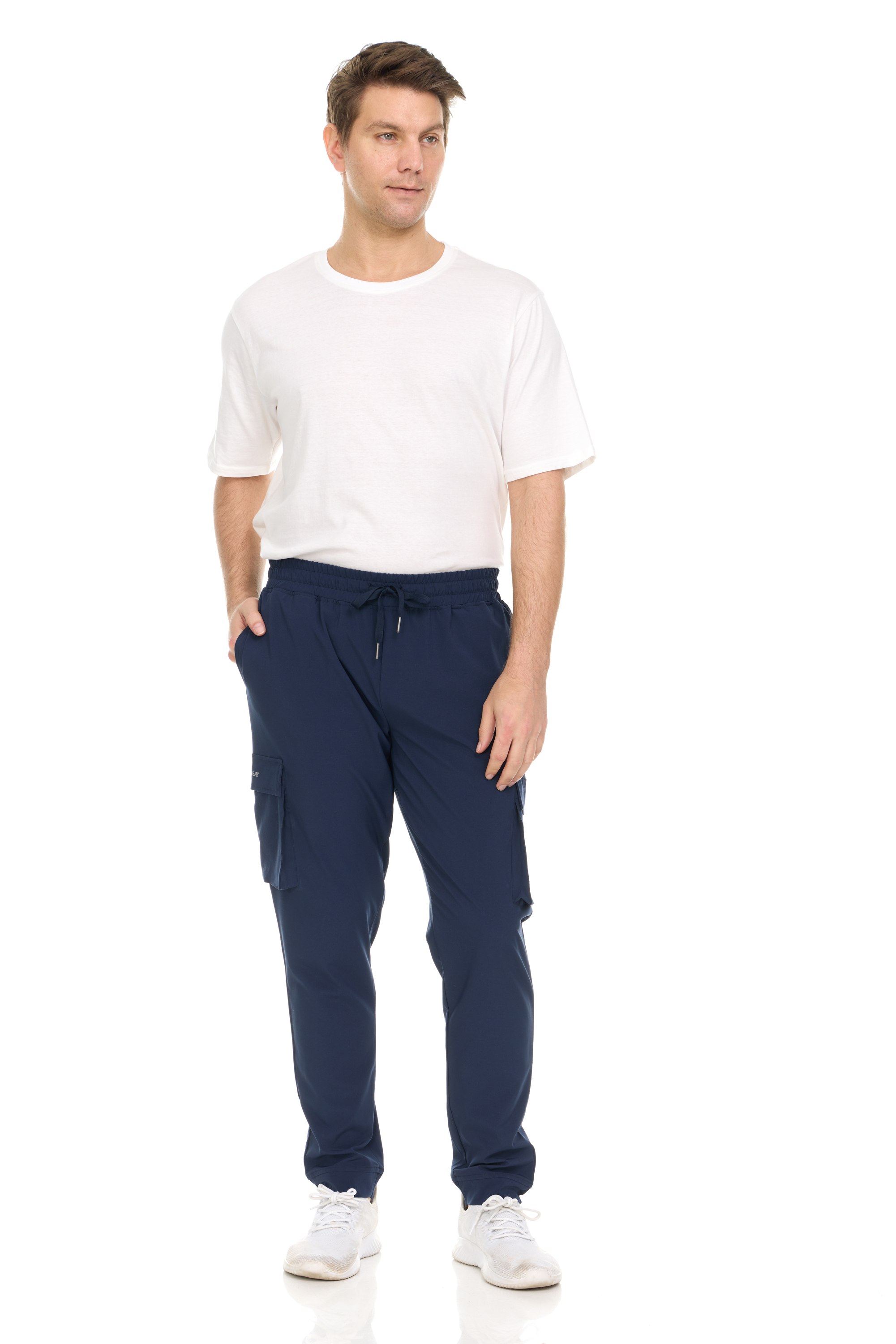 Men's Drawstring Waist Pocket Casual Long Pants, Medical & Healthcare Uniform, Fitted, Ankle Length