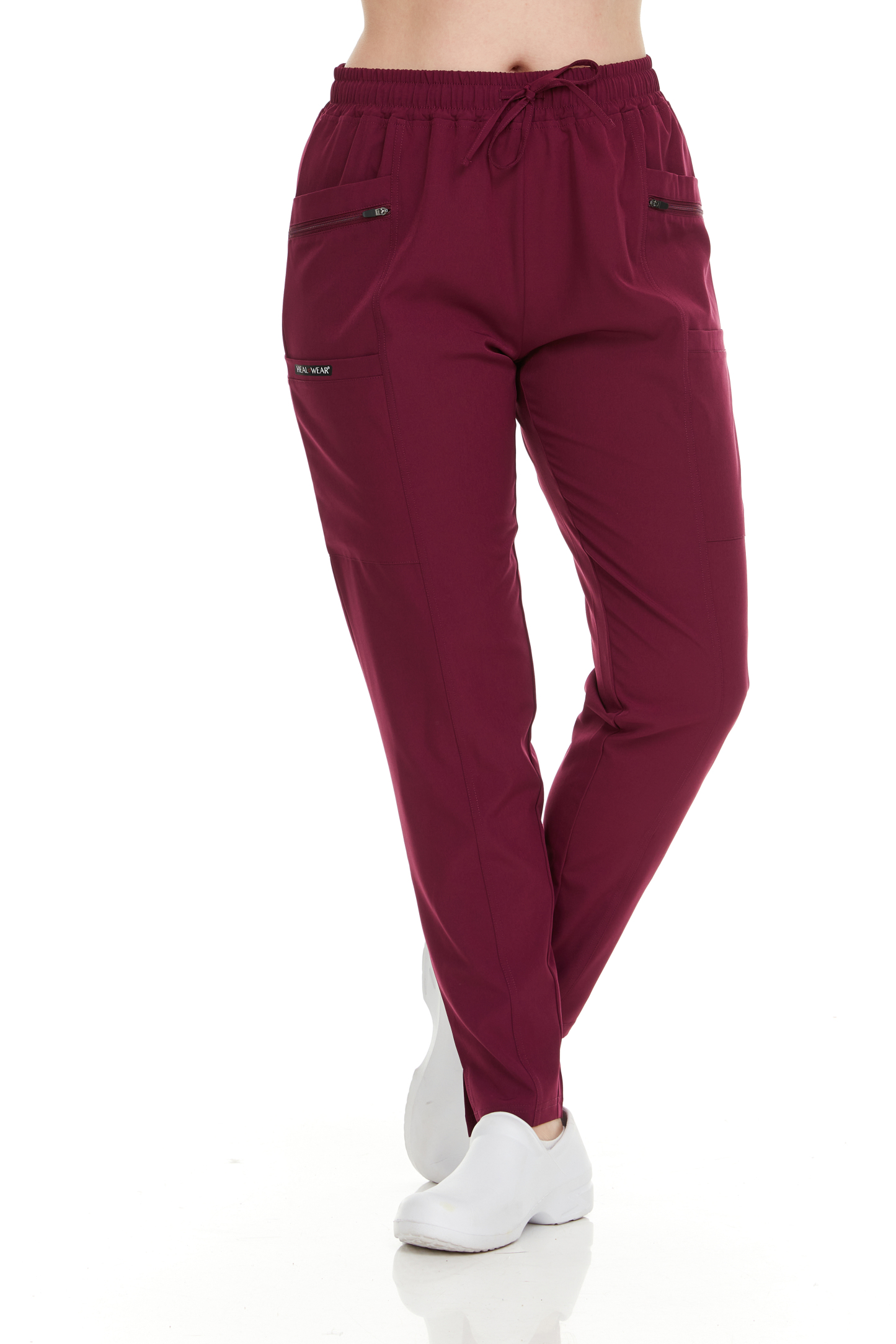 HEAL+WEAR Women's Medical Scrub Pants – Slim Fit Straight-Leg Design with Multiple Functional Zipper Pockets, Drawstring Waist, 4-Way Stretch, Wrinkle-Resistant – Ideal for Work & Healthcare Uniforms DDP017