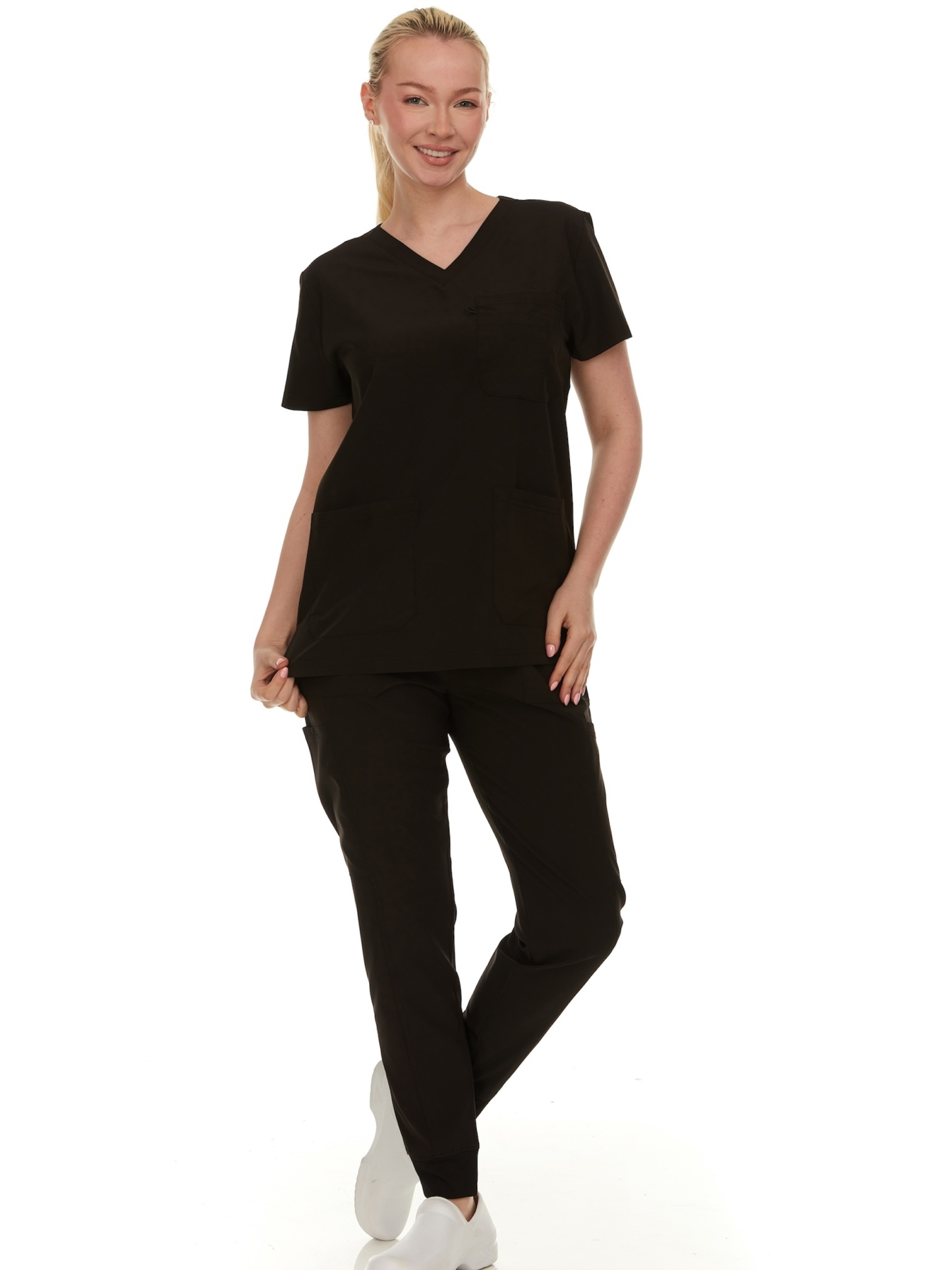  Scrubs for Women Set - V-Neck Top & Cargo Pants with Pockets - Cotton Fabric
