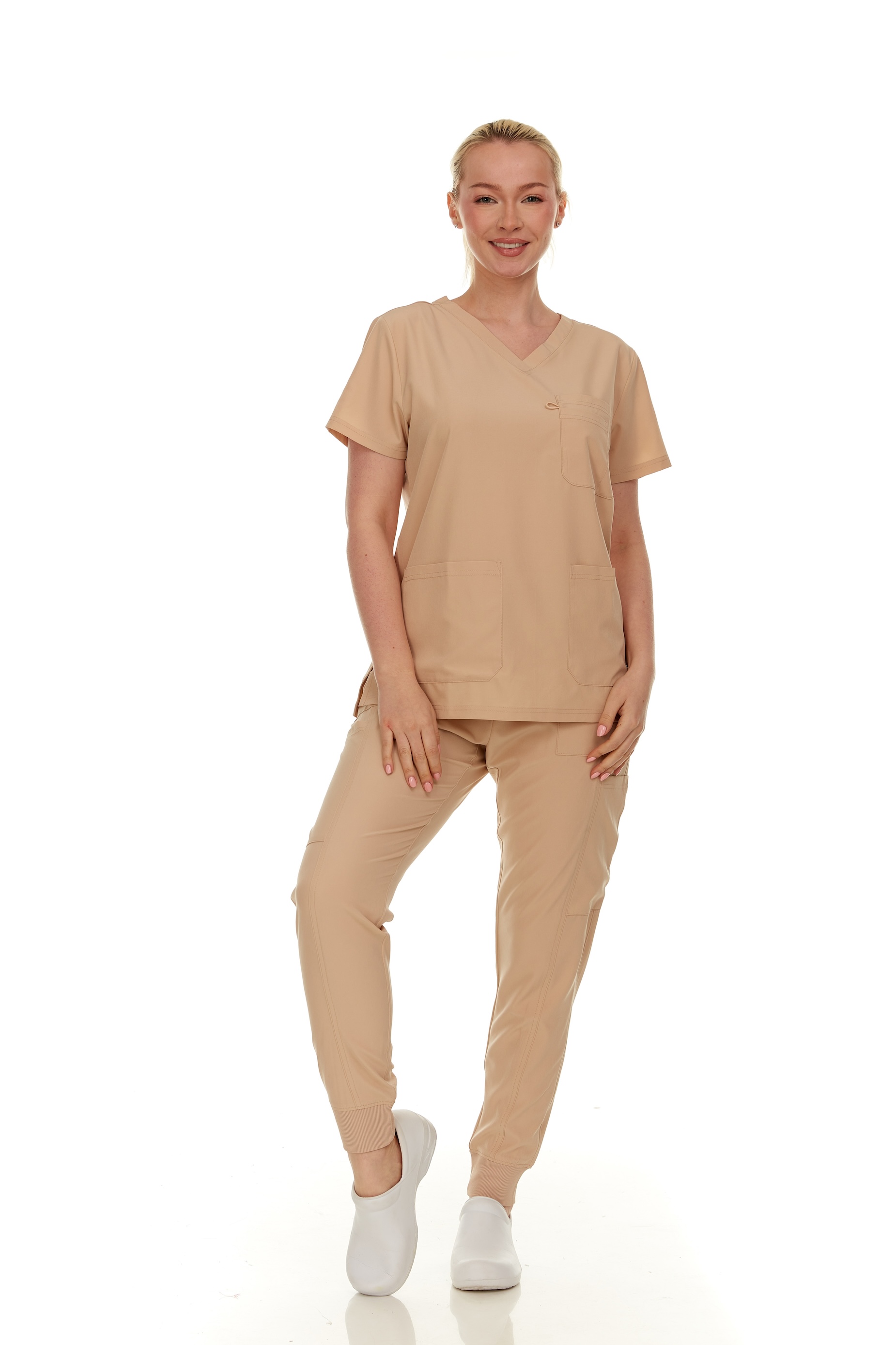  Scrubs for Women Set - V-Neck Top & Cargo Pants with Pockets - Cotton Fabric