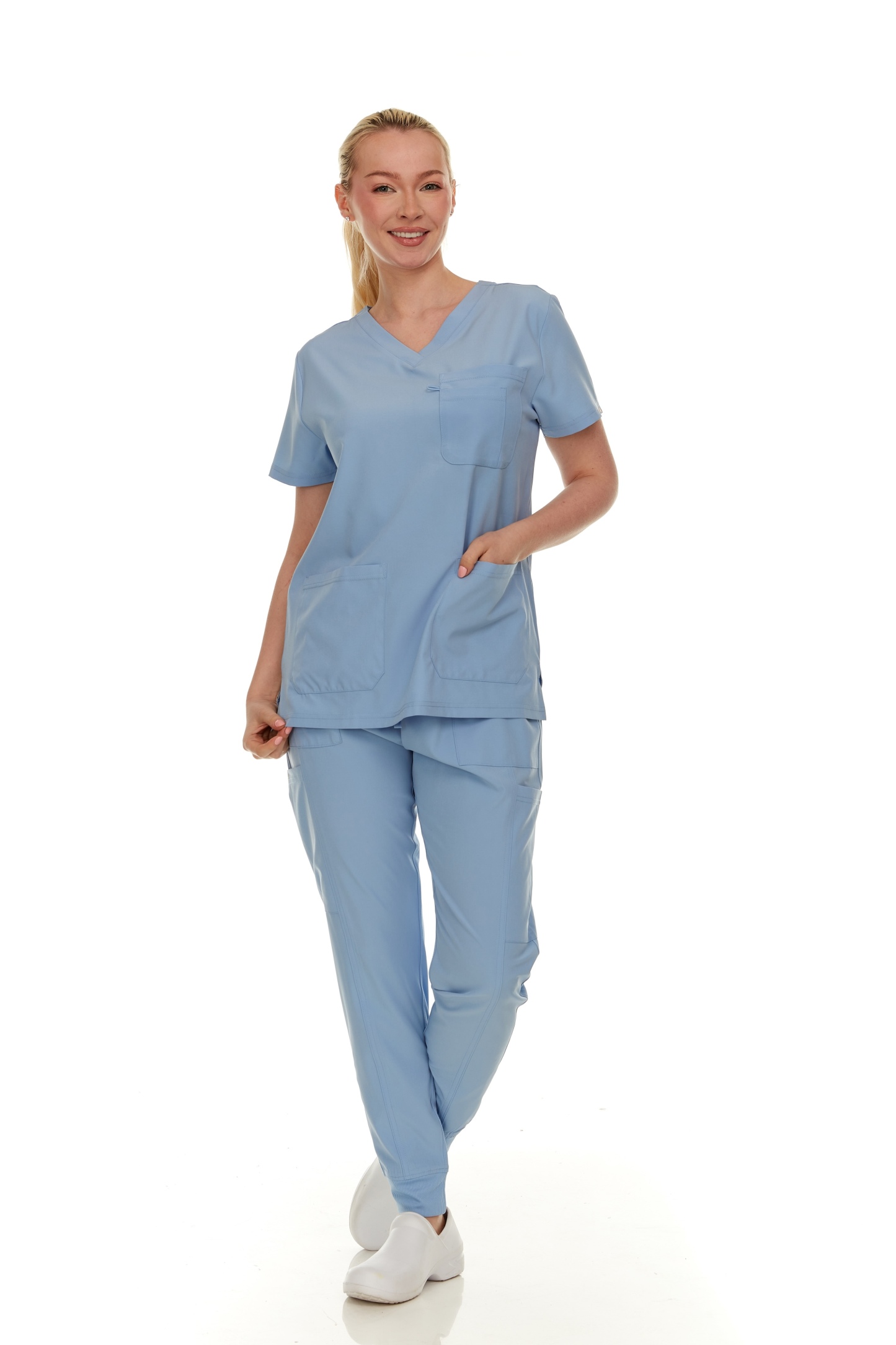  Scrubs for Women Set - V-Neck Top & Cargo Pants with Pockets - Cotton Fabric