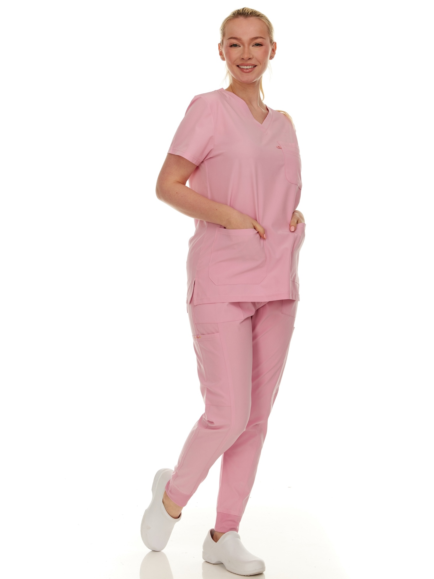  Scrubs for Women Set - V-Neck Top & Cargo Pants with Pockets - Cotton Fabric