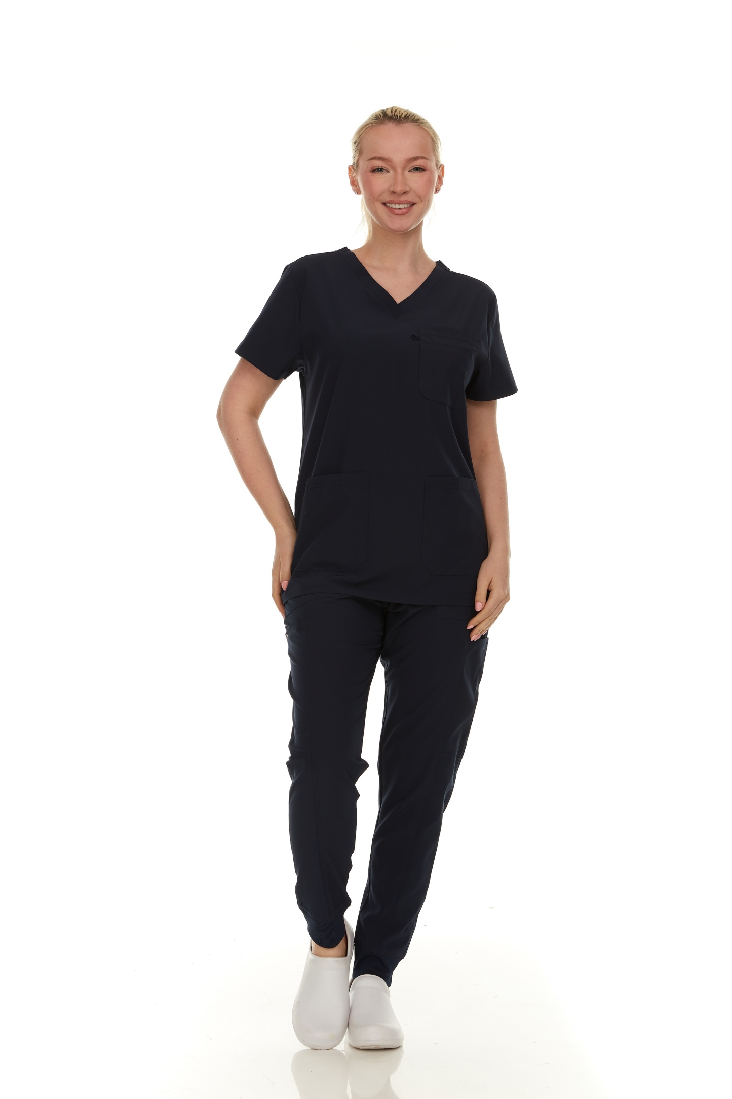  Scrubs for Women Set - V-Neck Top & Cargo Pants with Pockets - Cotton Fabric